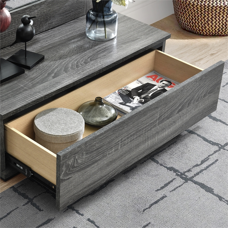 Lexi Gray Tall Glass Mirror with drawers and Speakers