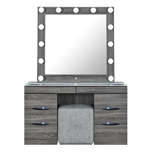 Lexi Gray Wood Vanity Set with Stool