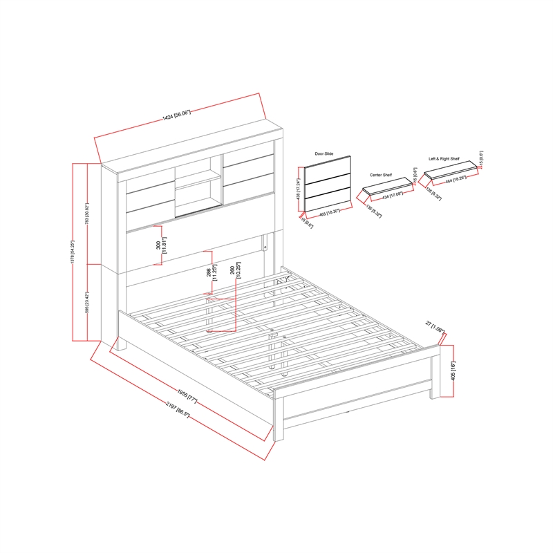 Lisbon Engineered Wood Bookcase Full Bed in Gray/Black