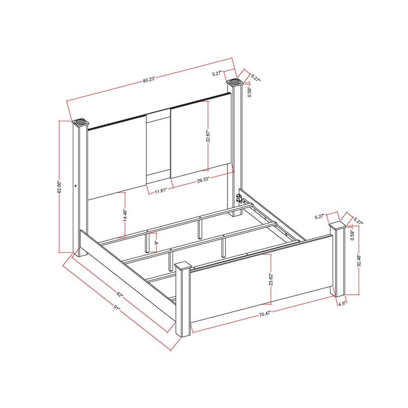 Logan Silver Wood King Bed with LED and Speakers
