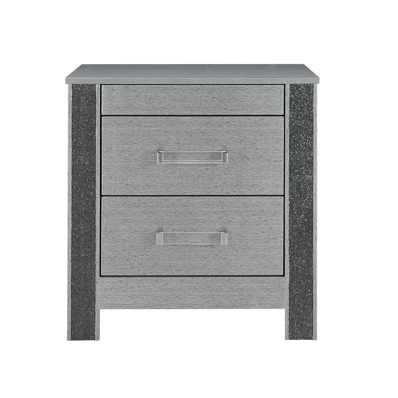 Logan Silver Wood Nightstand with Spacious Drawers