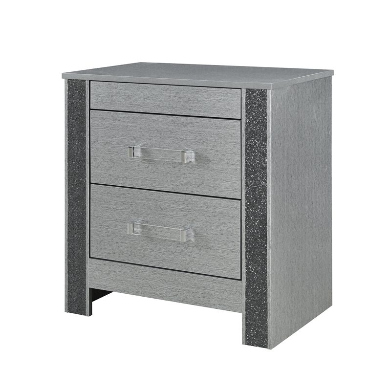 Logan Silver Wood Nightstand with Spacious Drawers