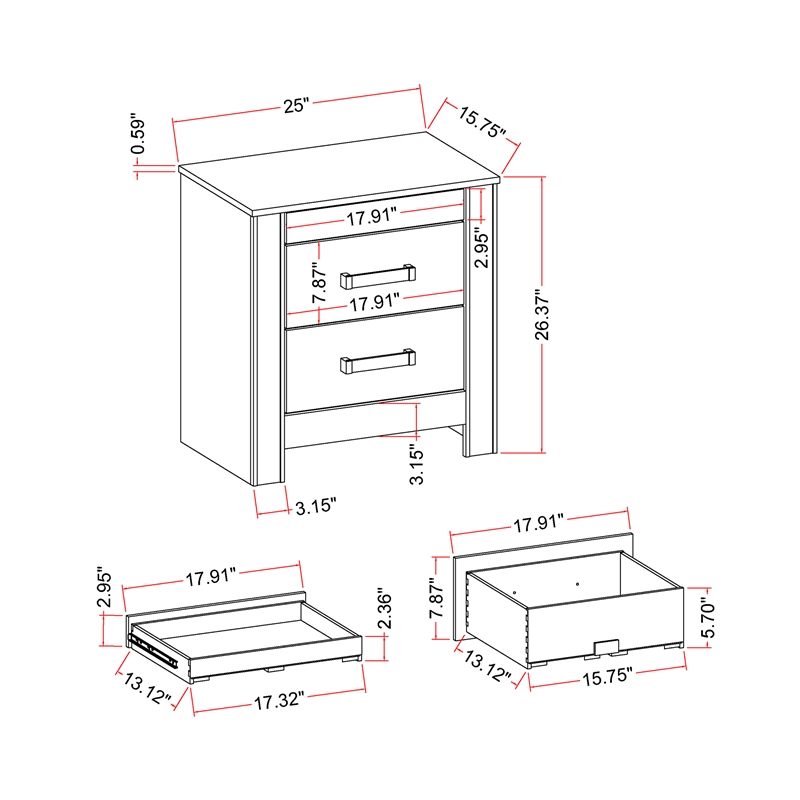 Logan Silver Wood Nightstand with Spacious Drawers