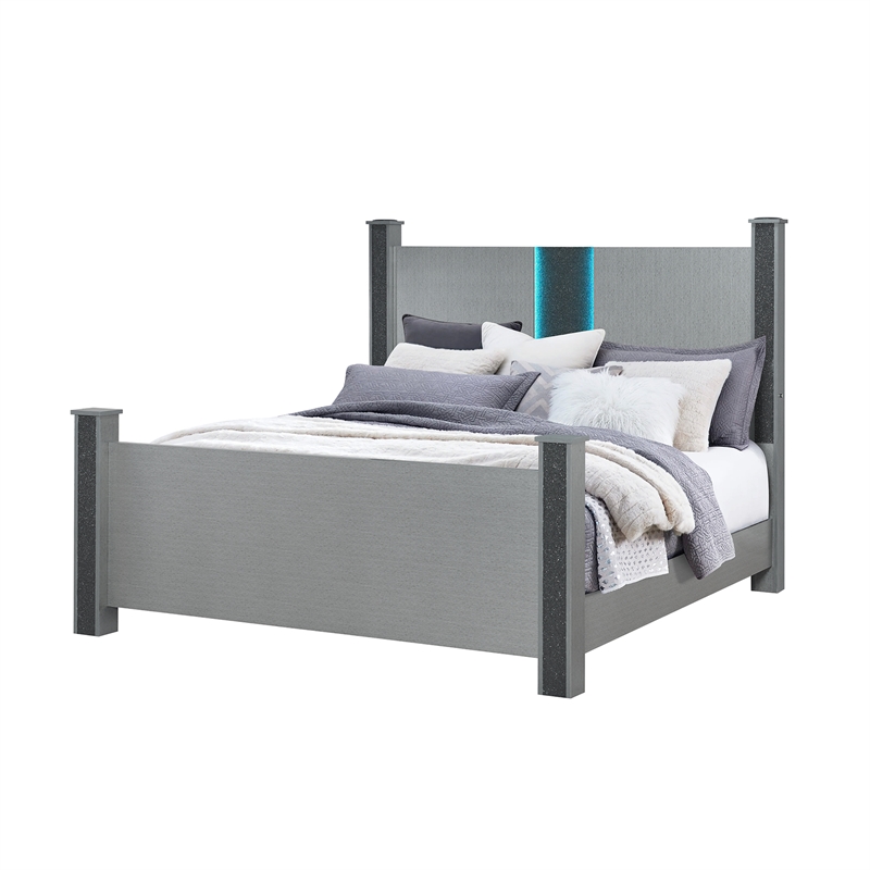 Logan Silver Wood Queen Bed with LED and Speakers