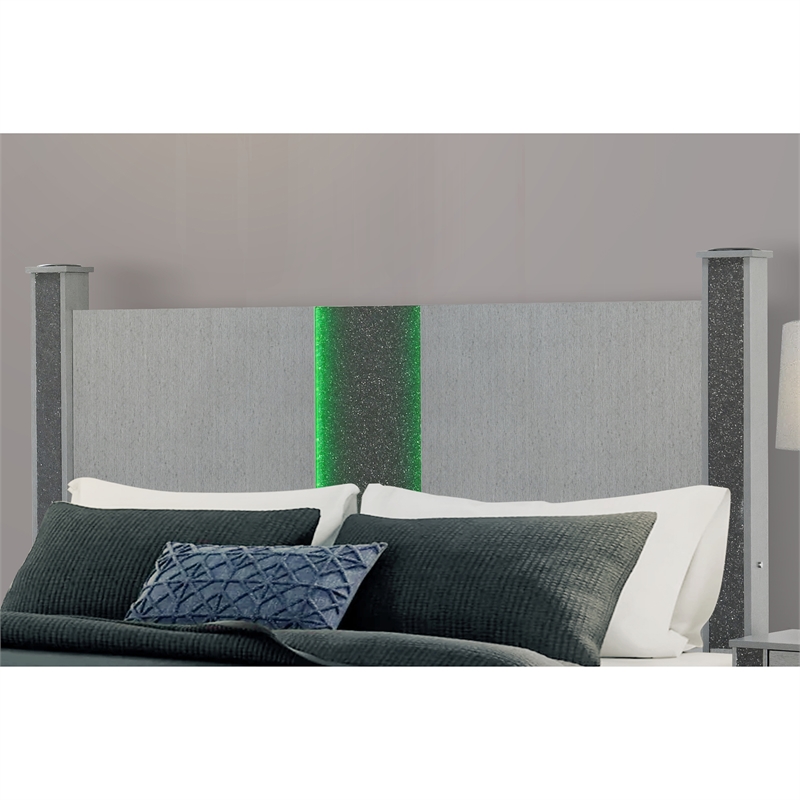 Logan Silver Wood Queen Bed with LED and Speakers