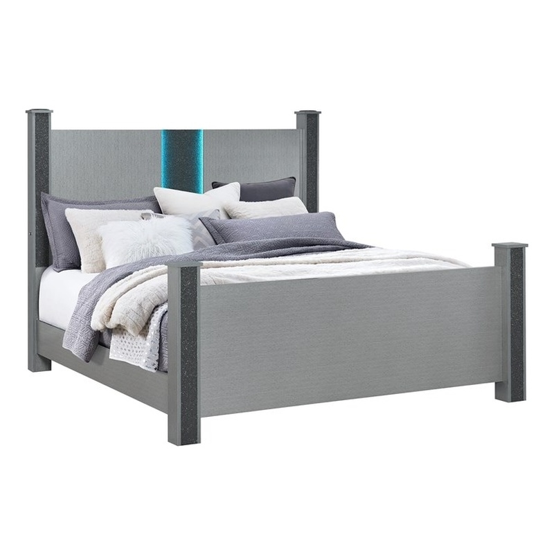 Logan Silver Wood Queen Bed with LED and Speakers