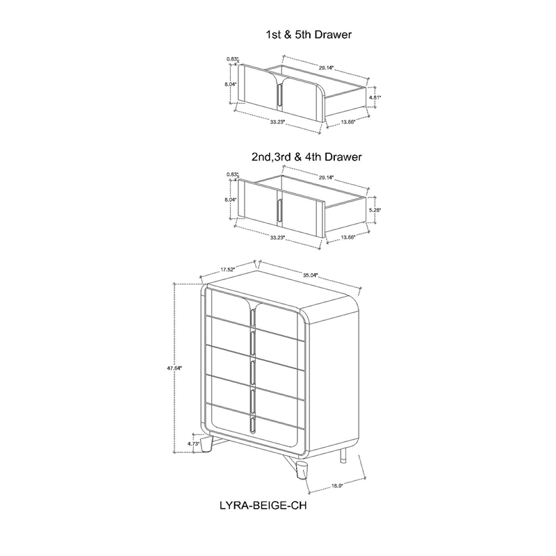 Lyra Acrylic legs Wood Beige Bedroom Chest