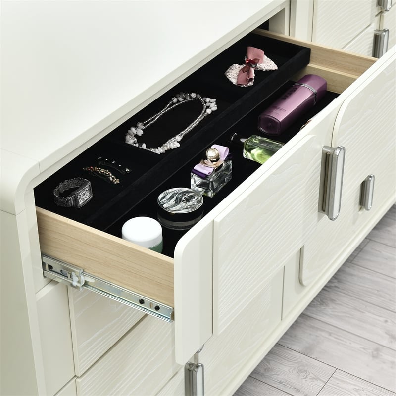 Lyra Acrylic legs Wood Beige Bedroom Dresser