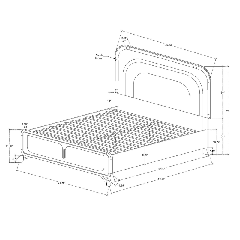 Lyra Beige Curved Headboard and LED Light 5PC King Bedroom Set with Acrylic Legs