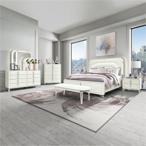 Lyra Beige Curved Headboard and LED Light 5PC King Bedroom Set with Acrylic Legs