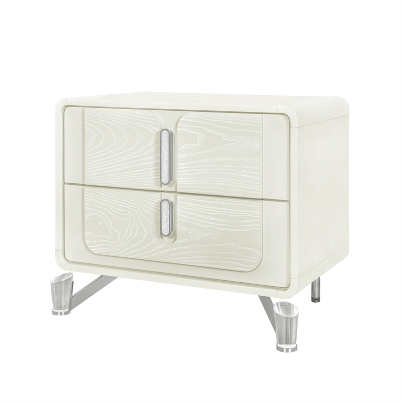 Lyra Beige Wooden Nightstand with USB