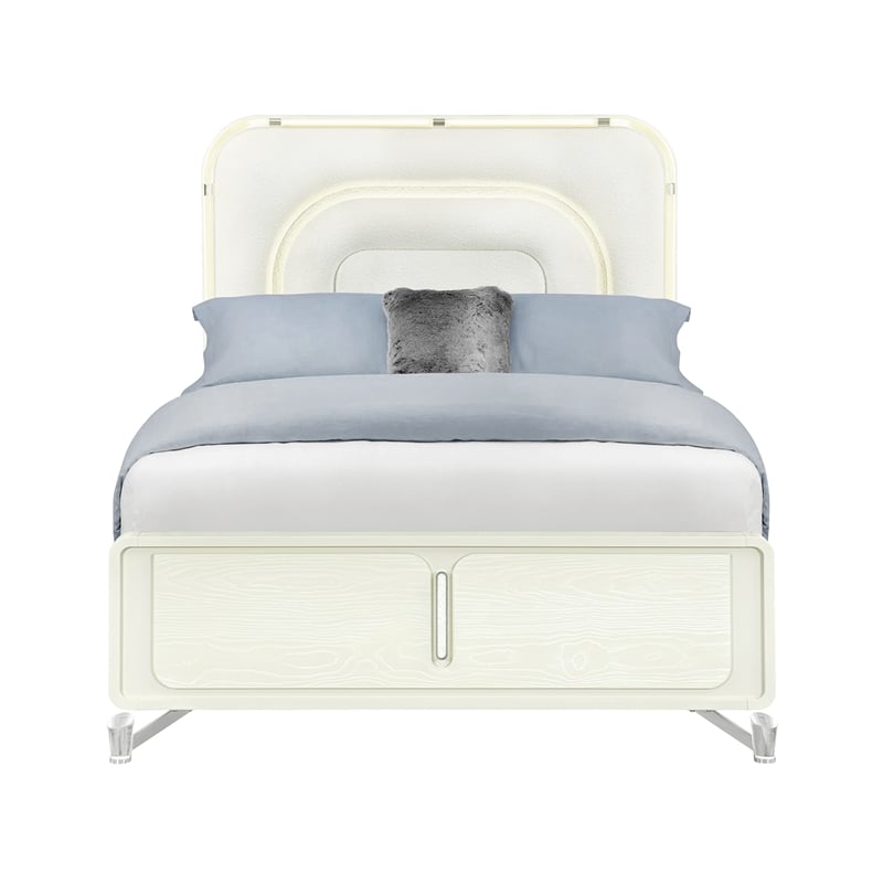 Lyra Beige Engineered Wood Curved Hdbd and LED Light Queen Bed with Acrylic Legs