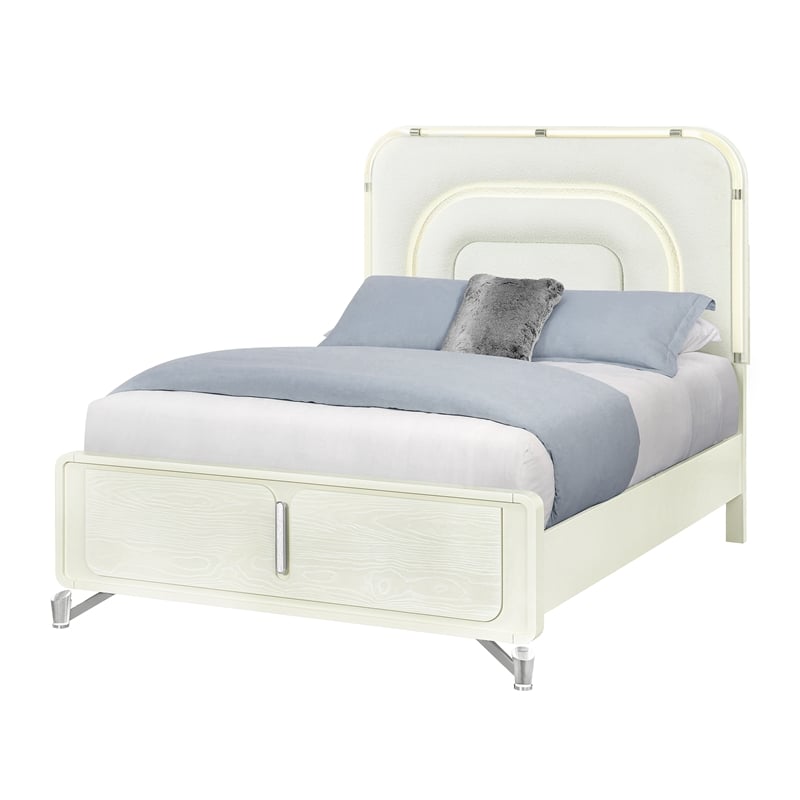 Lyra Beige Engineered Wood Curved Hdbd and LED Light Queen Bed with Acrylic Legs