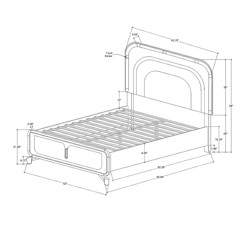 Lyra Beige Curved Hdbd and LED Light 5PC Queen Bedroom Set with Acrylic Legs