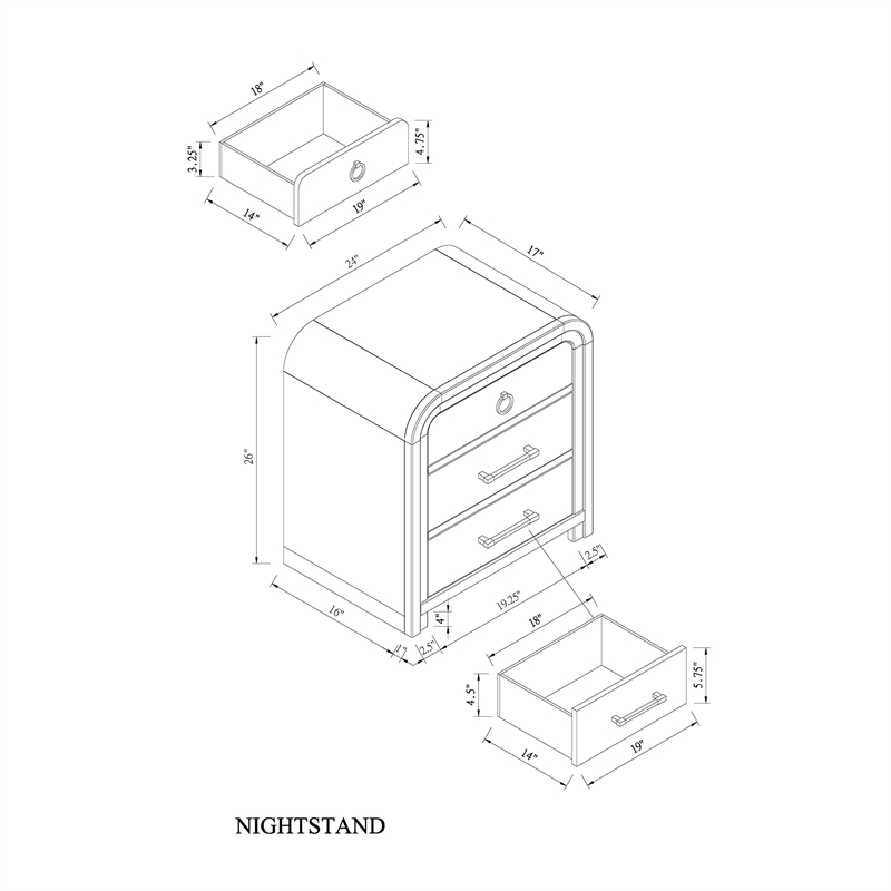 Malmo Oak Engineered Wood and Gold accent Bedroom Nightstand