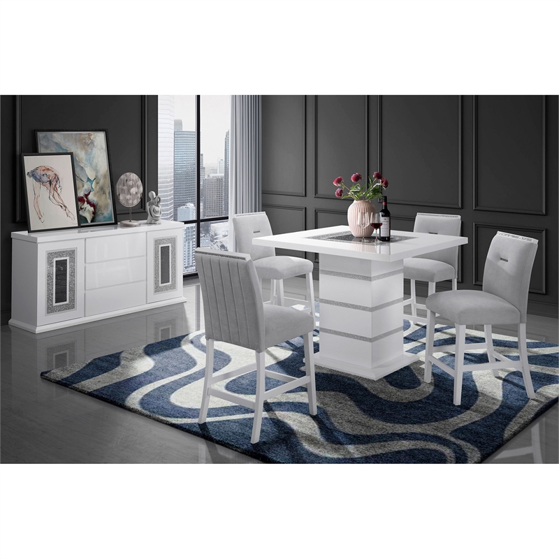 Global Furniture USA Monaco Light Gray and White Fabric Bar Stool- Set of 2