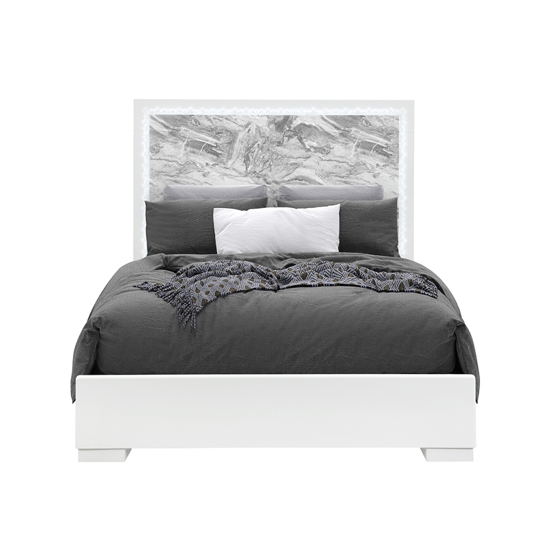 Naomi Silver with marble Detailing Full Bed with LED Light