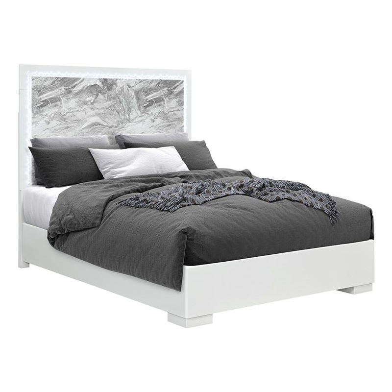 Naomi Silver with marble Detailing Full Bed with LED Light