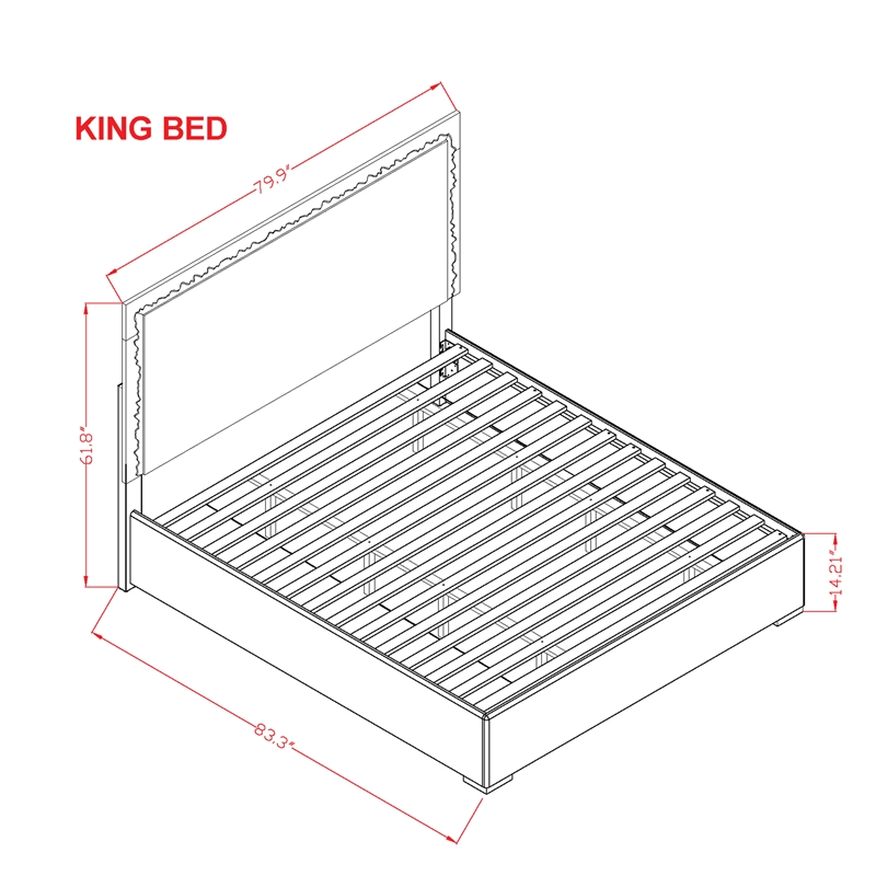 Naomi Silver with Faux Marble Detailing King Bed with LED Light