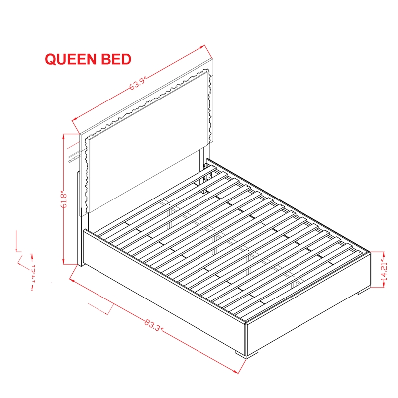 Naomi Silver with Faux Marble Detailing Queen Bed with LED Light