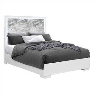 Naomi Silver with Faux Marble Detailing Queen Bed with LED Light