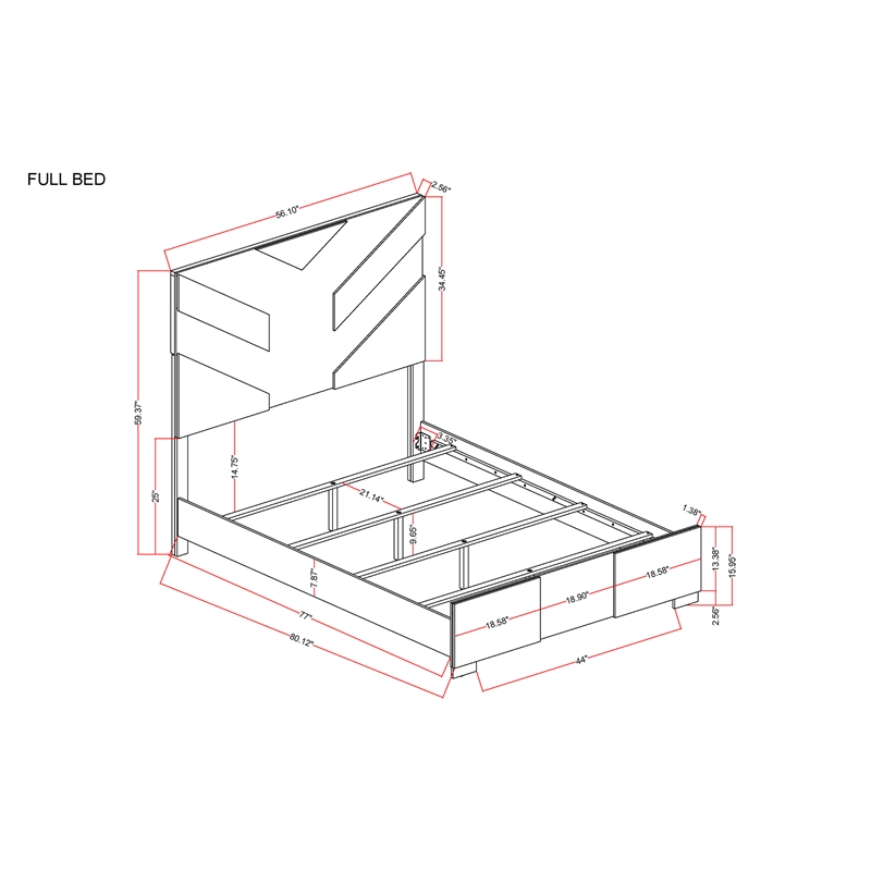 Optimus Brown Engineered Wood 5PC Full Bedroom Set with LED and Accented Panel