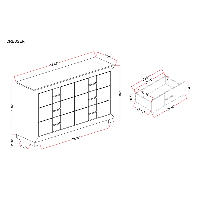 Optimus Brown Engineered Wood 5PC Full Bedroom Set with LED and Accented Panel