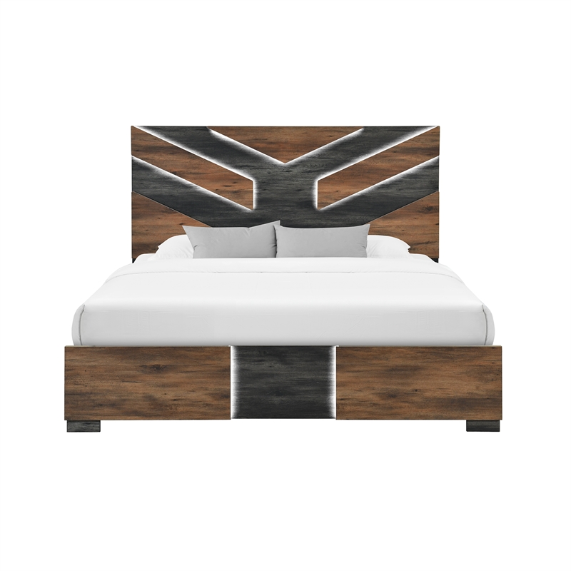 Optimus Brown Engineered Wood King Bed with Black Accented Panel