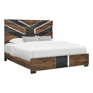 Optimus Brown Engineered Wood King Bed with Black Accented Panel