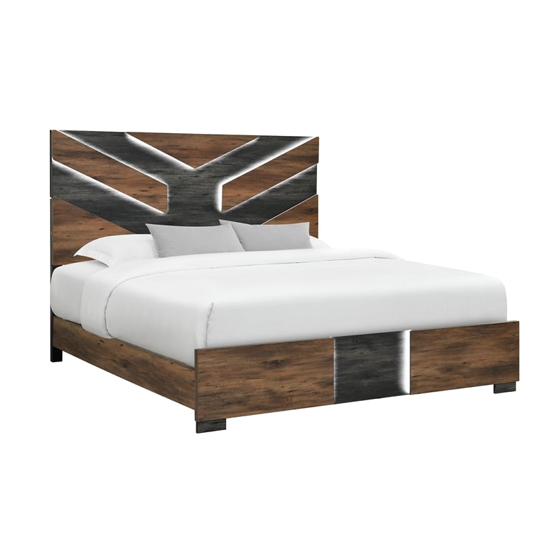 Optimus Brown Engineered Wood 5PC King Bedroom Set with LED and Accented Panel