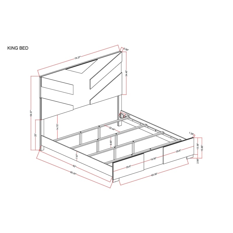 Optimus Brown Engineered Wood 5PC King Bedroom Set with LED and Accented Panel