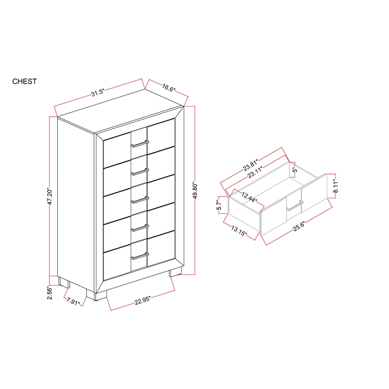 Optimus Brown Engineered Wood 5PC King Bedroom Set with LED and Accented Panel
