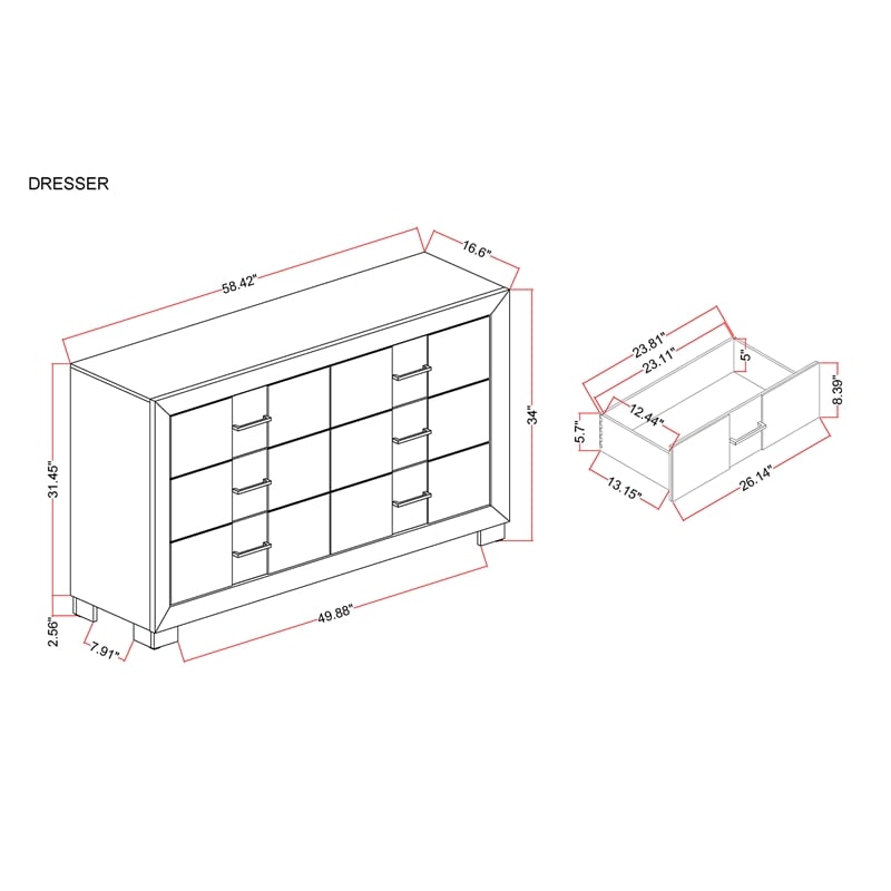 Optimus Brown Engineered Wood 5PC King Bedroom Set with LED and Accented Panel