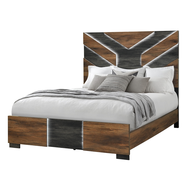 Optimus Brown Engineered Wood Queen Bed with Black Accented Panel