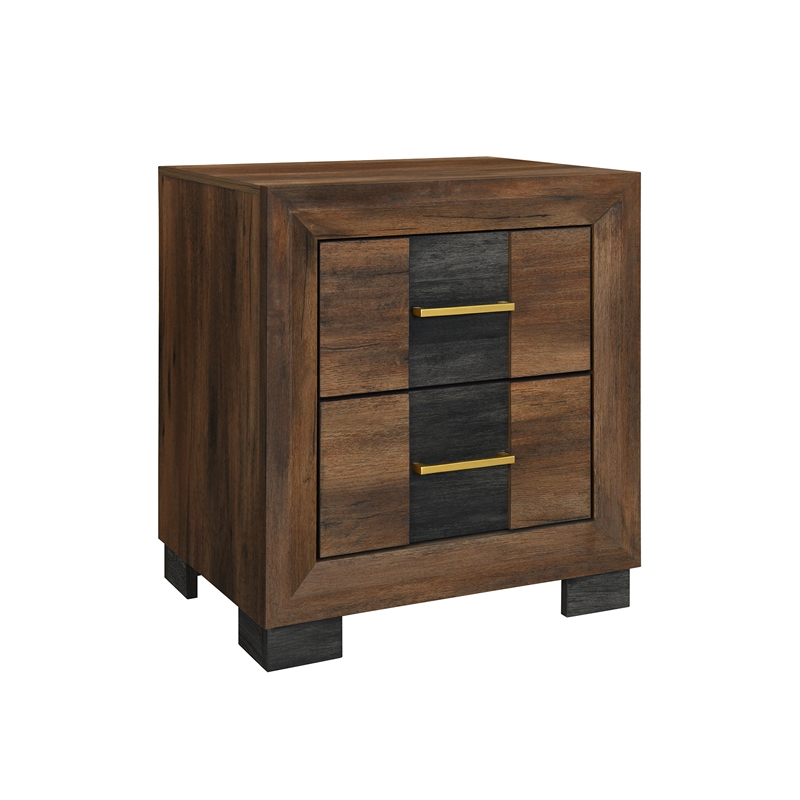 Optimus Brown Engineered Wood 5PC Queen Bedroom Set with Black Accented Panel