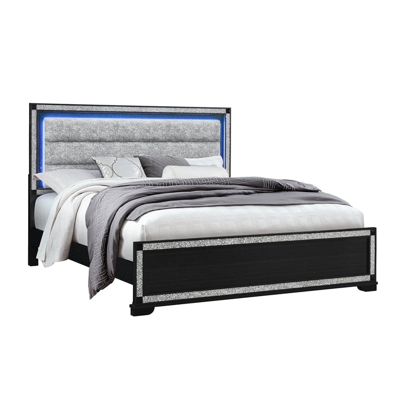 Soleil Charcoal Upholstered Headboard 5PC King Bedroom Set with LED Light