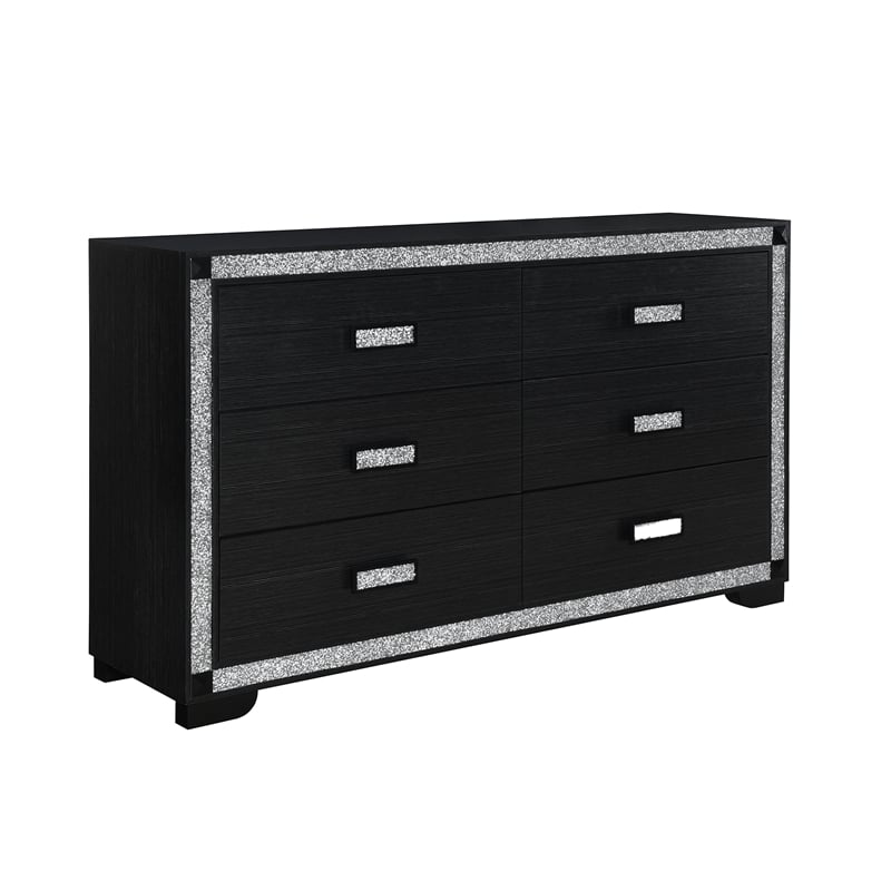 Soleil Charcoal Upholstered Headboard 5PC King Bedroom Set with LED Light