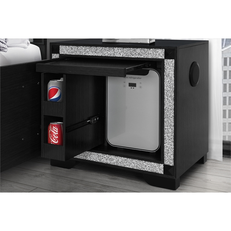 Soleil Charcoal Engineered Wood Bedroom Nightstand with Cooler and Speaker