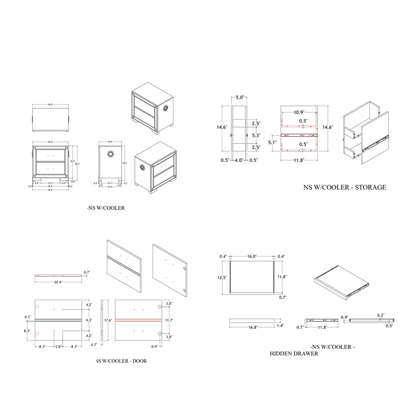 Soleil Charcoal Engineered Wood Bedroom Nightstand with Cooler and Speaker