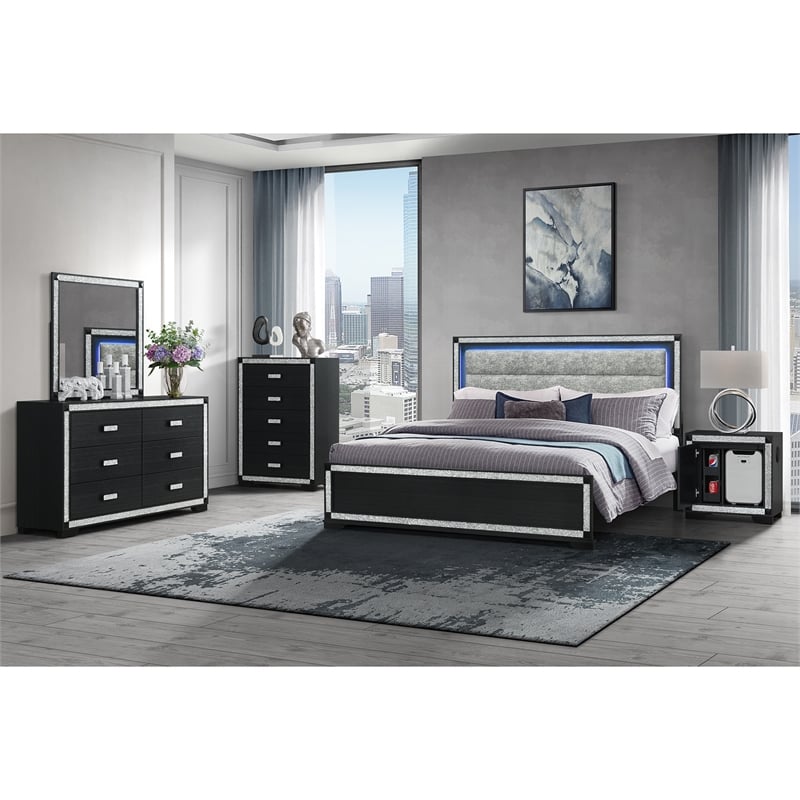 Soleil Charcoal Engineered Wood Bedroom Nightstand with Cooler and Speaker