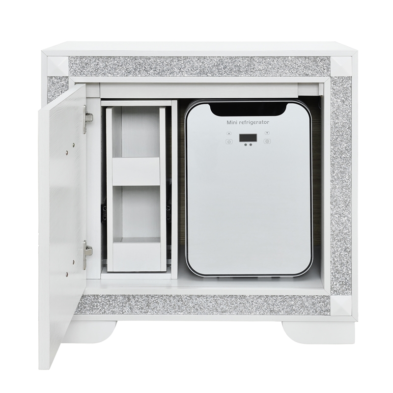 Soleil White Engineered Wood Bedroom Nightstand with Cooler and Speaker