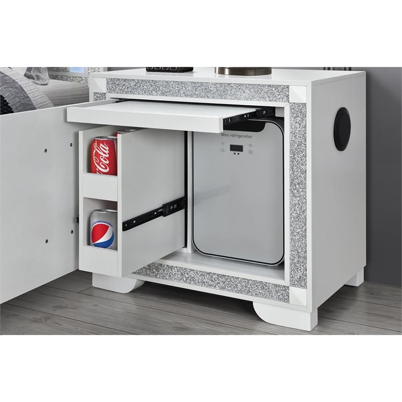 Soleil White Engineered Wood Bedroom Nightstand with Cooler and Speaker