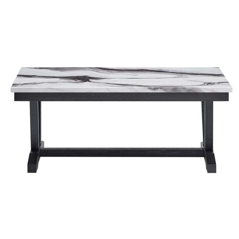 Faux Marble Pedestal Base Black and White Coffee Table