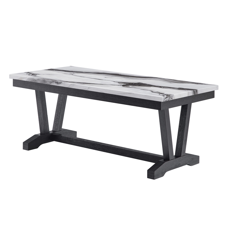 Faux Marble Pedestal Base Black and White Coffee Table