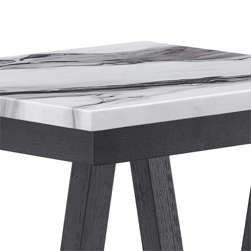 Faux Marble Trestle Base Black and White End Table
