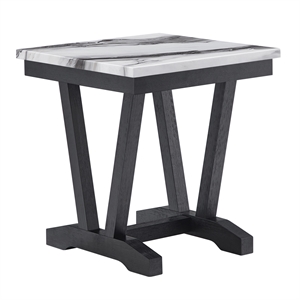 Faux Marble Trestle Base Black and White End Table