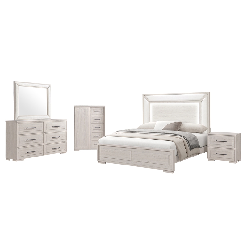 Global Furniture Clara Full Bed with LED in Beige