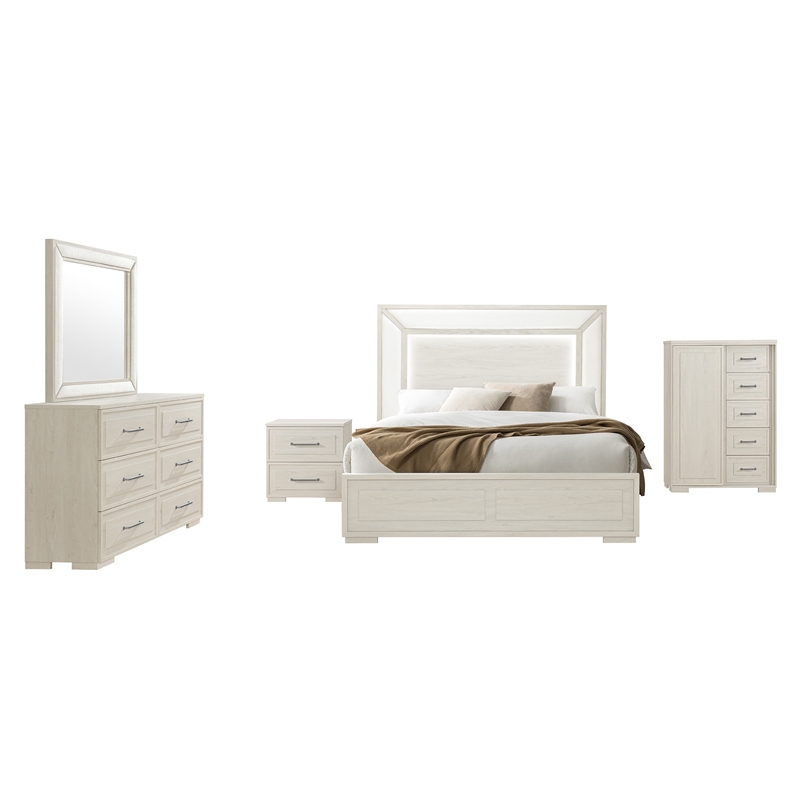 Global Furniture Clara Full Bed with LED in Beige