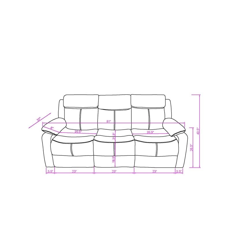 Global Furniure U6026 PU 72A Recliner Sofa with LED in Black