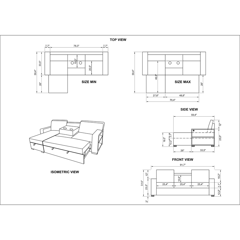 Global Furniure U0202 Reversible Pull Out Sofa Bed in Dark Gray